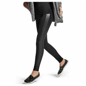 Athleta Metro Faux Leather Stripe Black Leggings With Back Pockets - Medium